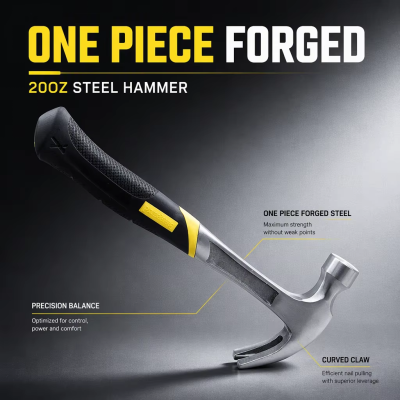 20oz One Piece Forged Claw Hammer, Non-Slip TPR Handle