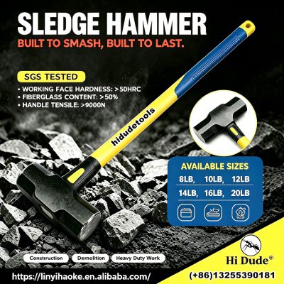 Fiberglass Handle Sledge Hammer | Heavy Duty Carbon Steel Demolition Construction Hammer