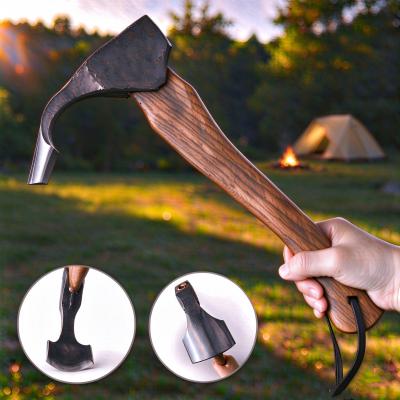 Multi-function Camping Adze Axe, Forged Steel Head with Solid Wood Handle