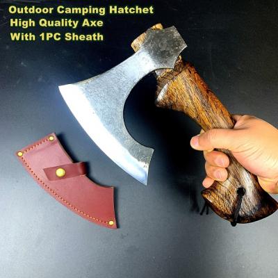 Short Carved Oak Wood Handle Wide Blade Steel Axe