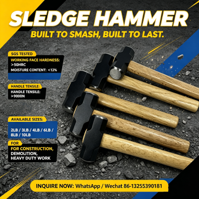 Wood Handle Sledge Hammer | Heavy Duty Carbon Steel Demolition Construction Hammer